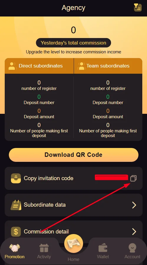 Copy the invitation code